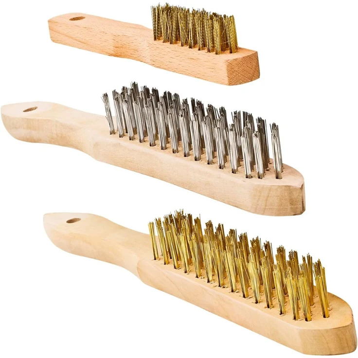 S&R Drahtbürste Handdrahtbürste Set 3-tlg, Drahtbürsten mit Holzgriff, für Metall, Holz, Grill, Industriebürste (Edelstahl 290mm + 2x Messingbürsten 290mm und 180mm)