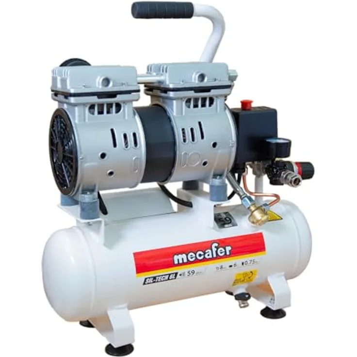 MECAFER Silent Kompressor 425513, 6L, 0,5PS, wartungsfrei, grau, Geräuschpegel 59 dB(A)