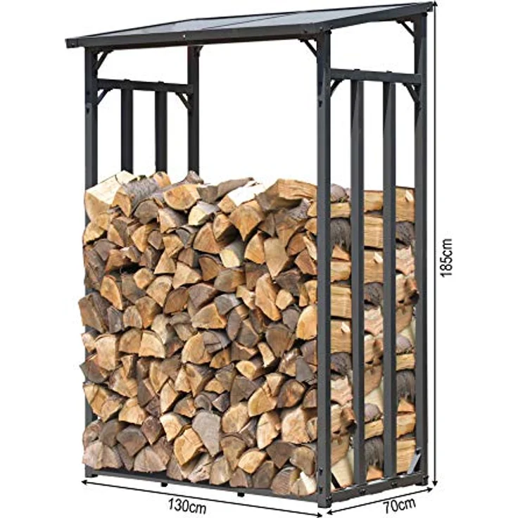 QUICK STAR Metall Kaminholzregal Außen, 130 x 70 x 185 cm, wetterfest, mit Wetterschutz Schwarz, Pro - 40 mm Stahlprofil, Kapazität 1,6 m³ (2,5 SRM), anthrazit – Bild 5
