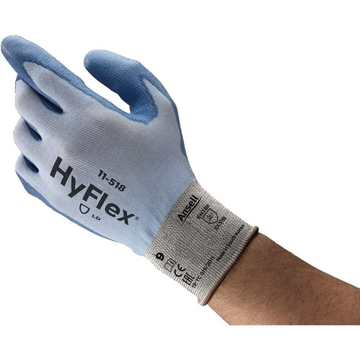 Ansell HyFlex® 11-518, Schnittschutzhandschuhe Gr. 9, blau, EN 388 Kat. II, hohe Flexibilität und Tastsensibilität