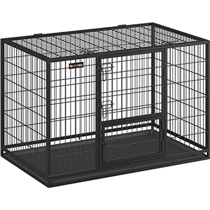 Feandrea Hundekäfig hochbelastbar, Gitterbox für mittelgroße, große Hunde, 122 x 75,5 x 80,5 cm, sicher, 2 abnehmbare Türen, Welpenauslauf, XXL, tintenschwarz – Bild 1