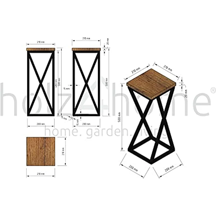 holz4home® Blumenständer Blumenständer, X-Streben - Eiche hellgrau/Schwarz, Loft-/Industrial-Style – Bild 9