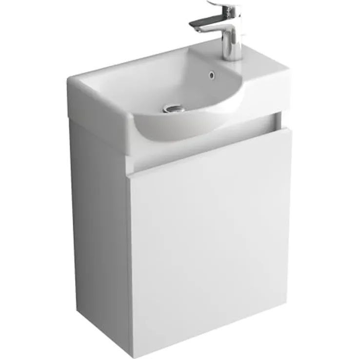 Alpenberger Waschbecken mit Unterschrank Hängend | Aufsatzwaschbecken mit Unterschrank | Gäste WC Möbel Waschbecken Klein| Waschtisch Waschbeckenunterschrank Weiß (Lugano 450 L)