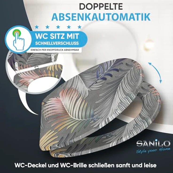 Sanilo WC Sitz mit Absenkautomatik, Top Fix, bruchfestes Holz, antibakterielle Beschichtung, 4-seitig bedruckt – Bild 3