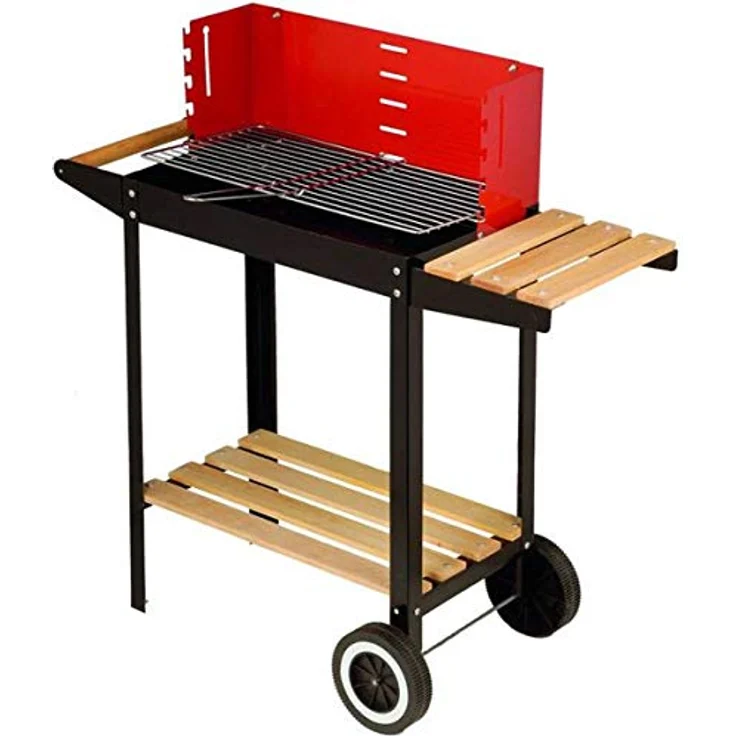BBQ Collection Holzkohlegrill, Kohlegrill mit Rädern, verstellbarem Grillrost, Windschutz und Seitentisch, schwarz – Bild 2