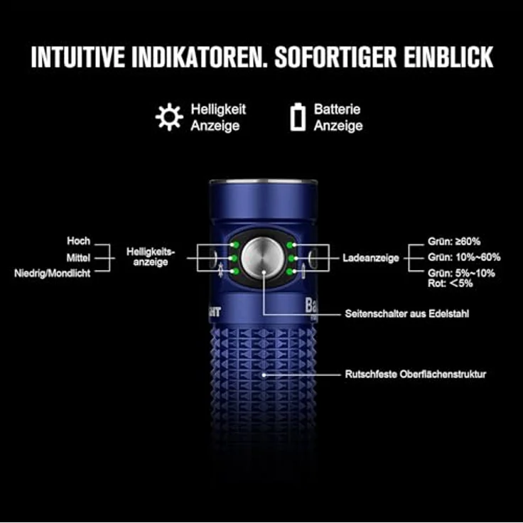 OLIGHT Baton 4 LED Taschenlampe, 1300 lm, wiederaufladbar, langlebiger Metallschalter, bis zu 30 Tage Laufzeit – Bild 4