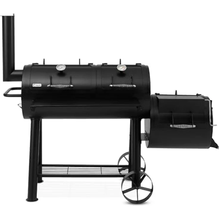 Tepro Indianapolis Massiv Smoker Holzkohlegrill Garten Terrasse BBQ Luftzufuhr regelbar schwarz, 153 x 184 x 88 cm, Grillfläche 97,5 x 44 cm – Bild 2