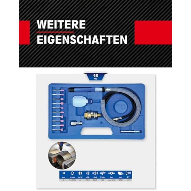 BRILLIANT TOOLS Druckluft-Stiftschleifer-Satz, 16-tlg. mit stufenloser Geschwindigkeitsregulierung und 3-mm- Spannzangen – Bild 4
