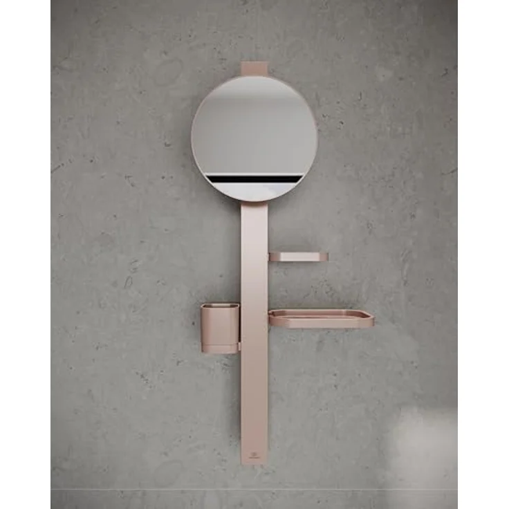 Ideal Standard Beauty Kosmetikspiegel-Set Bar S700, höhenverstellbar mit großem Spiegel Ø 205 mm und Ablagen, Rosé – Bild 6
