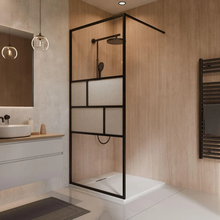 Schulte Duschwand Walk In Carvella 90 x 200 cm, 6 mm ESG-Sicherheitsglas mit fixil-Beschichtung, Profil Mattschwarz