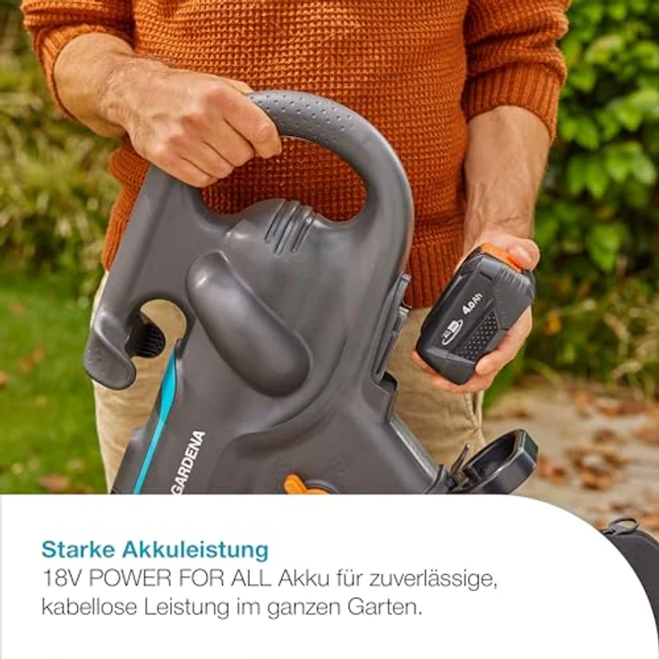 Gardena Akku-Laubsauger/-Bläser PowerJetCollect 18V P4A, kabelloses Multifunktionswerkzeug mit Saug- und Blasfunktion, inkl. Schultergurt und PowerBoost-Modus, Metall-Laufrad, 360-Grad-Rad, P4A Ready-To-Use Set – Bild 6