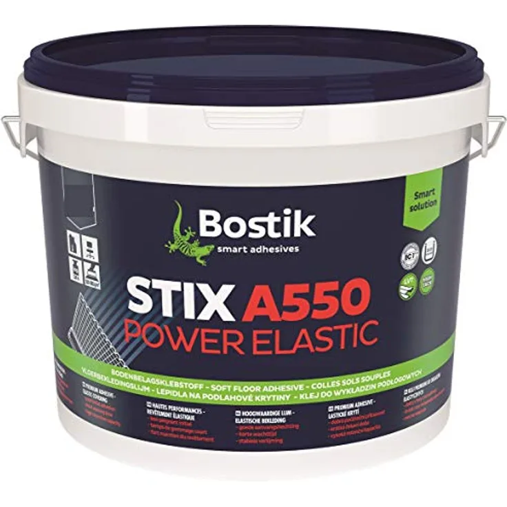 BOSTIK Bostik Stix A550 Power Elastic PVC-Lino-Vinyl Belag Kleber Klebstoff 6kg Eimer, lösemittelfrei, hohe Anfangsklebkraft, beige-weiß