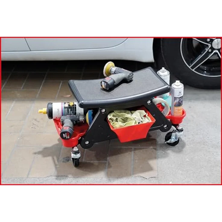 KS Tools 500.8013 Fahrbarer Hocker mit Aufbewahrungsebene, L650xH350mm, max. Belastung 95 kg – Bild 2