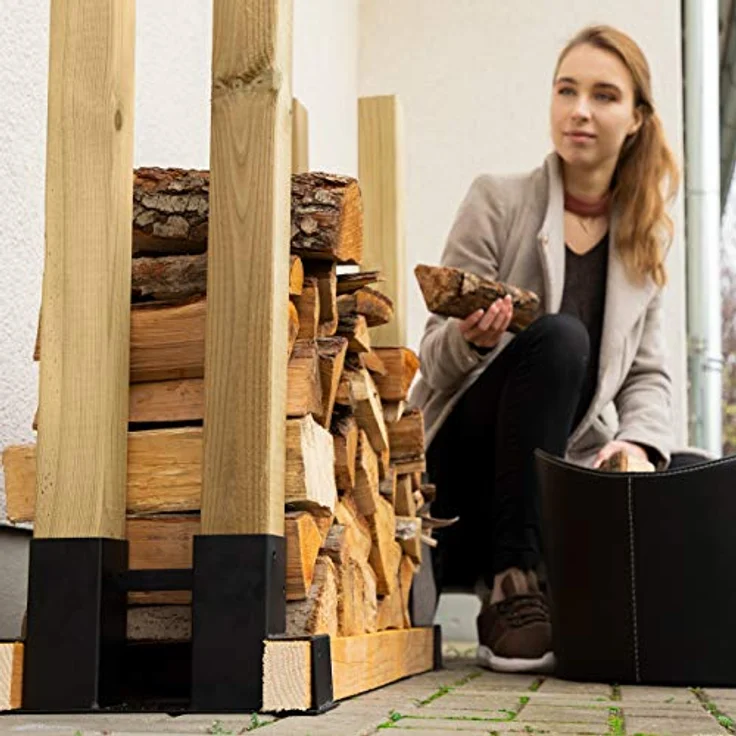 Relaxdays Holzstapelhilfe 2er Set, DIY Holzunterstand für Kanthölzer aus beschichtetem Stahl, schwarz, 16 x 34 x 10 cm – Bild 5