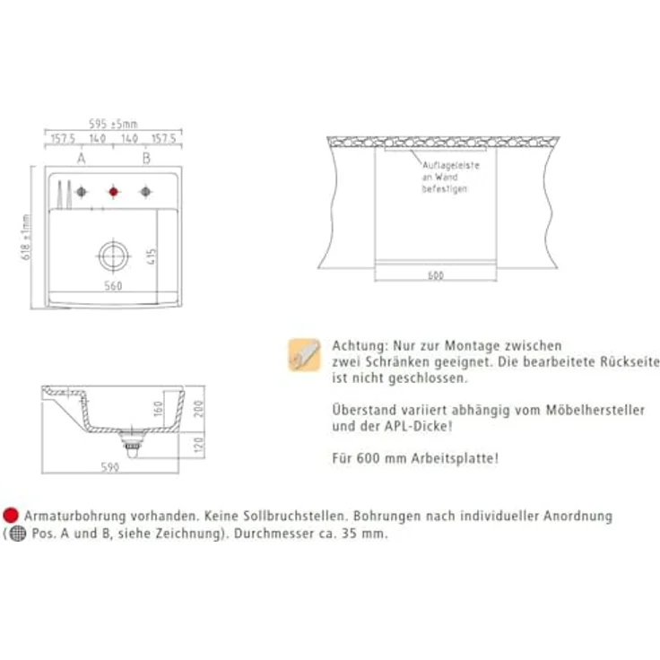 Systemceram KeraDomo Elementspüle KENTRO 60 ALU für AP-Tiefe 60 cm - Handbetätigung/Keramikspüle – Bild 2