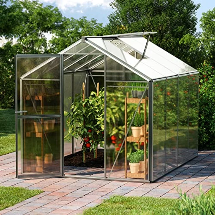 GFP Gewächshaus ECO 4 Alu-Rahmen 192x256 cm 6 mm Doppelstegplatten, mit Fundamentrahmen automatischer Fensteröffner - Made in Austria – Bild 2