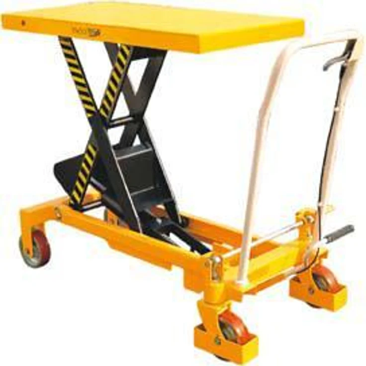 NoName Scherenhubtisch, Transportwagen 750 kg TF 75 mit automatischem Schlauchführungssystem, gelb