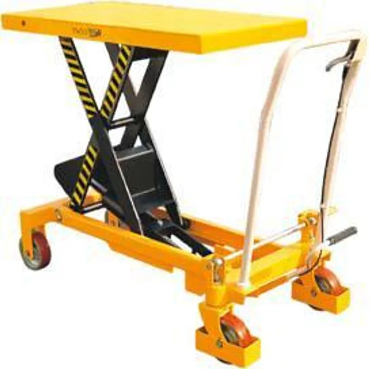 NoName Scherenhubtisch, Transportwagen 750 kg TF 75 mit automatischem Schlauchführungssystem, gelb