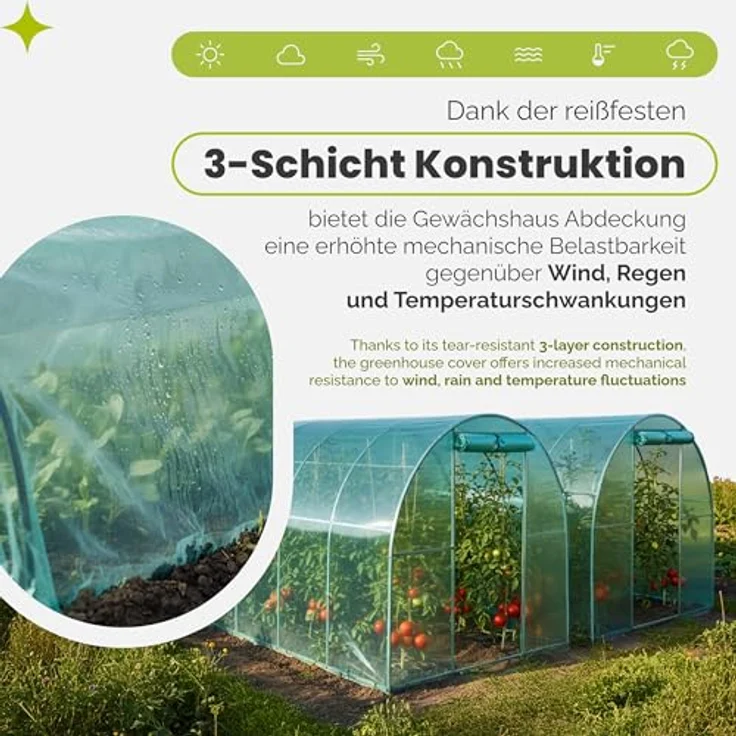 Garronda Foliengewächshaus GD-0198, 3-Schicht UV-stabilisierte und reißfeste Abdeckfolie für Garten, grün, in mehreren Größen erhältlich – Bild 3