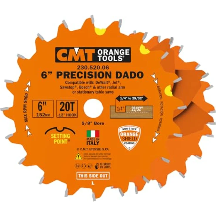 CMT ORANGE TOOLS PRÄZISIONSDADO D=150x3,2x15,87 Z=20 FTG+ATB, splitterfreies Kreissägeblatt für Holz und Melamin, rückschlagarmes Design – Bild 1