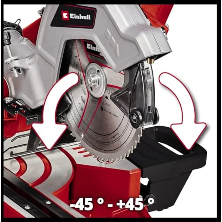 Einhell Zug-Kapp-Gehrungssäge TE-SM 216 Dual (1.800 W, Ø216 x Ø30, 215-305 mm Schnittbreite bei 45°-90°, Winkeleinstellung, Spindle-Lock, Spannvorrichtung, inkl. Hartmetall-Sägeblatt) – Bild 4