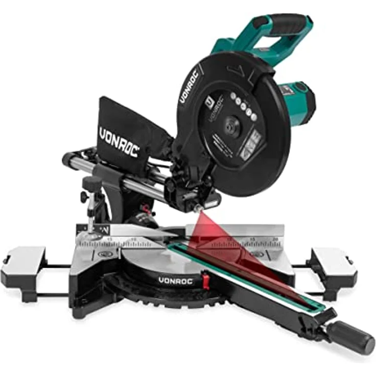 VONROC Profi Kapp- und Gehrungssäge 2200W - 254mm mit Laser, Multimaterial - Elektrische Säge für Metall, Holz, Stahl – Bild 1