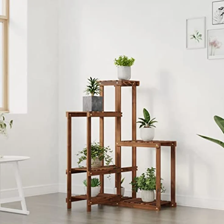 vidaXL Blumenständer, Pflanzständer 62,5x61,5x101,5 cm Massivholz Tanne, Karbonisiertes Braun, robust und wetterbeständig – Bild 3