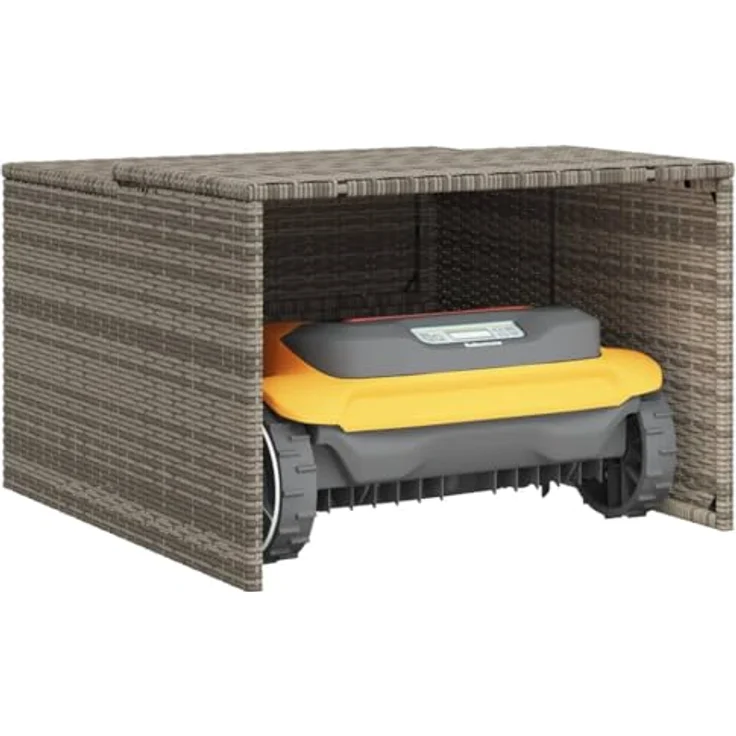vidaXL Mähroboter-Garage Grau 86x90x5257 cm Polyrattan, Witterungsbeständig, Stabiler Rahmen – Bild 4