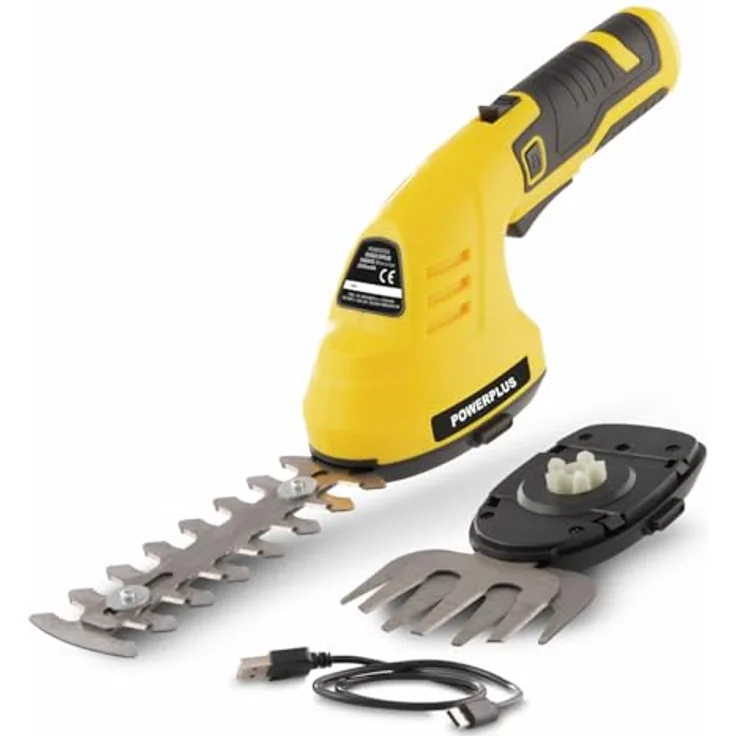 Powerplus POWXG2034 Rasen-/Strauchschere, 8V Akku-Heckenschneider mit ergonomischem Griff, gelb