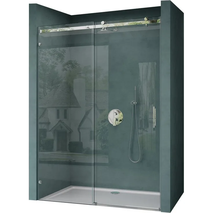 Mai & Mai Eckdusche Nischentür Duschtür Schiebetür Duschkabine ESG NANO, Teramo04-2 Design, 8mm Sicherheitsglas, Klarglas, chrom - 195cm