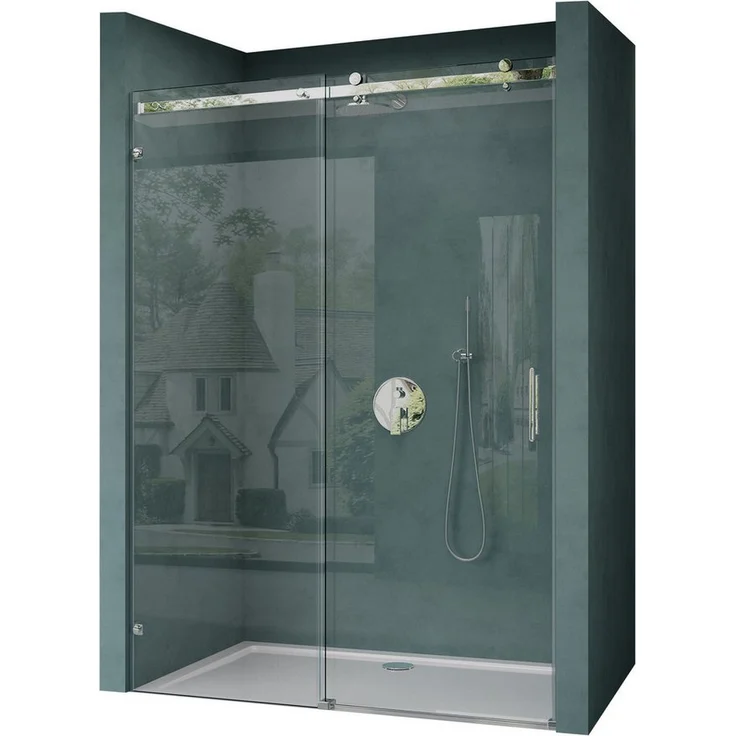 Mai & Mai Eckdusche Nischentür Duschtür Schiebetür Duschkabine ESG NANO, Teramo04-2 Design, 8mm Sicherheitsglas, Klarglas, chrom - 195cm – Bild 1