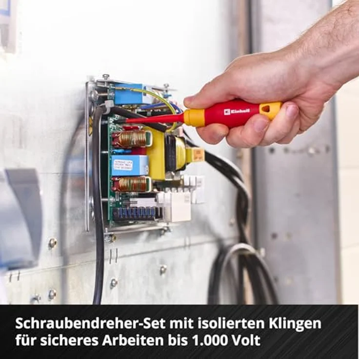 Einhell Werkzeugkoffer VDE Werkzeug-Set 9-tlg. mit isolierten Schraubendrehern und Zangen, rot-gelb, Carbon-Optik – Bild 6