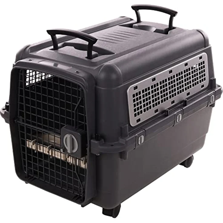 Flamingo Transportkäfig für Hund Lanta Dunkelgrau M - Mit abnehmbarem Futternapf und auslaufsicherem Trinknapf – Bild 1