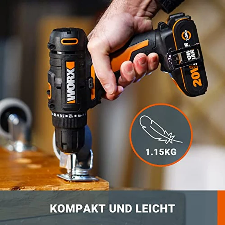 Worx Akku-Bohrschrauber WX100, 20V, max. 1600 U/min, inkl. Akku & Ladegerät – Bild 5