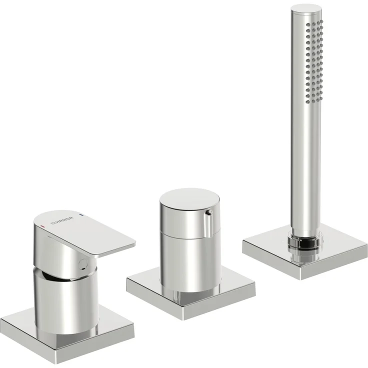 Hansa STELA Badarmatur Set für Badewanne/Dusche, 3 Löcher, quadratische Rosette, Chrom, mit Temperaturbegrenzer und keramischer Kartusche