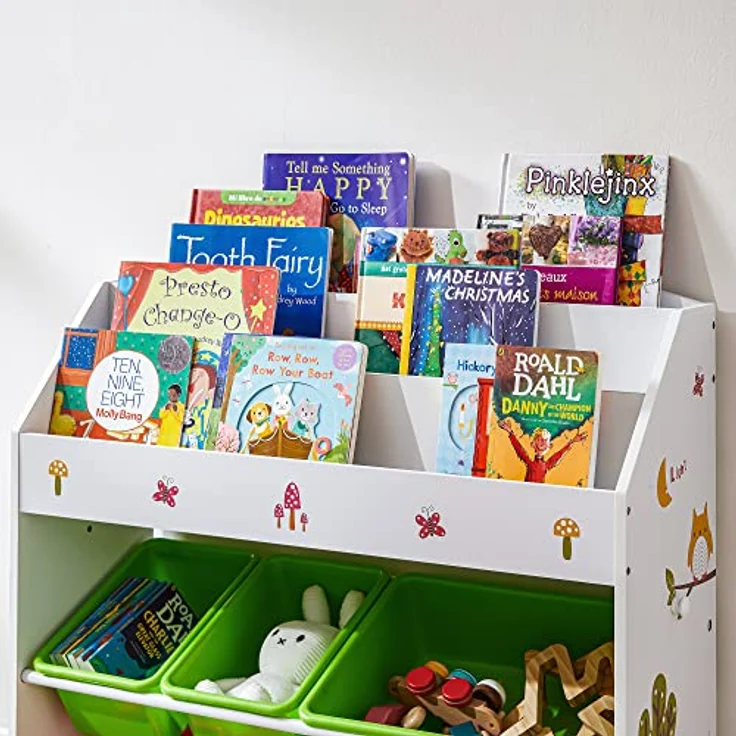 SONGMICS Aufbewahrungsschrank für Kinder, 3-stöckiges Bücherregal und 6 herausnehmbare Behälter für Kinderzimmer, Kindergarten, Mehrfarbig, weiß, GKR44WTV1 – Bild 5