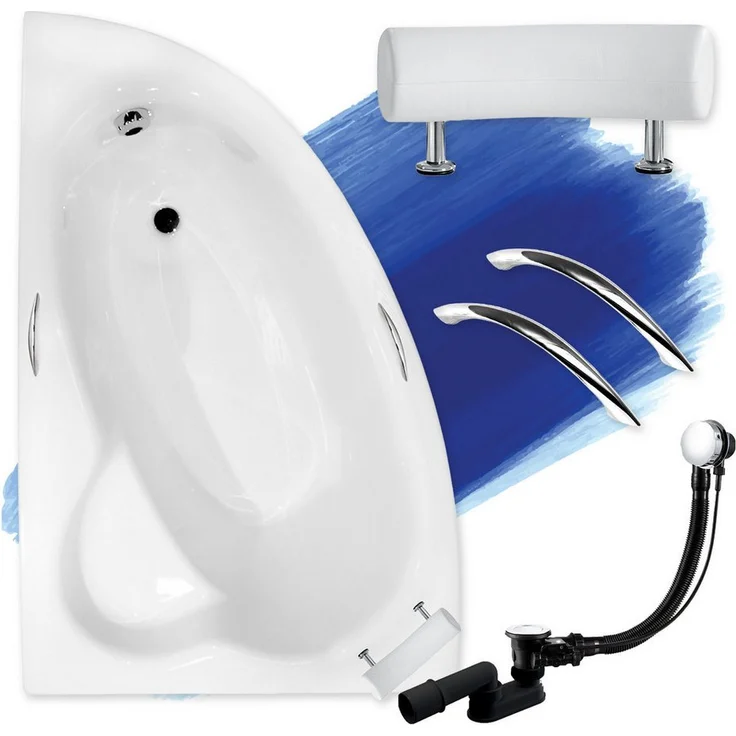 KOLMAN Eckbadewanne Natalia Premium 150x100, mit Kopfstütze und Handgriffen, schneeweiß, inklusive Ablaufgarnitur & Füße GRATIS