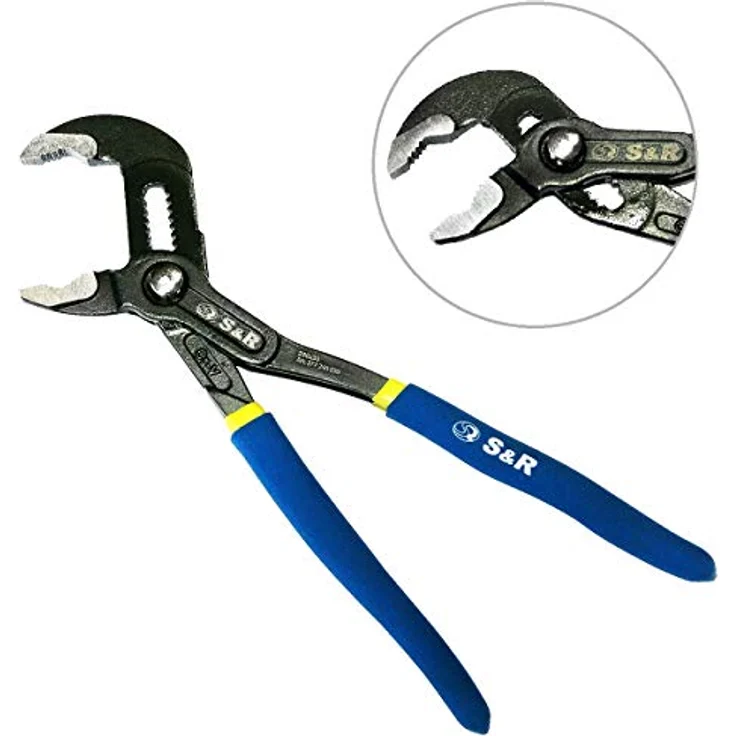 S&R Wasserpumpenzange mit Schnelleinstellung-Mechanismus 175x25mm, CR-V, doppelt ummantelte Griffe, Montagearbeiten, Wartungsarbeiten, 175 mm, blau – Bild 3