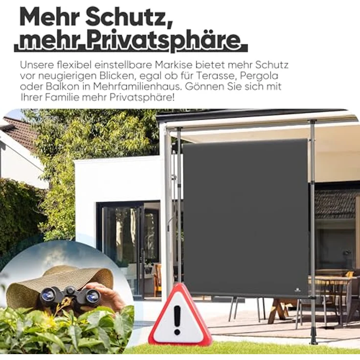 Strattore Ausziehbare Klemmmarkise / Senkrechtmarkise höhenverstellbar 150 x 310 cm - Anthrazit, UV- und witterungsbeständig – Bild 4