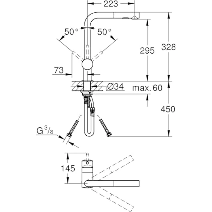 Grohe Minta Einhand-Spültischbatterie mit ausziehbarer Brause L-Auslauf, Supersteel – Bild 4