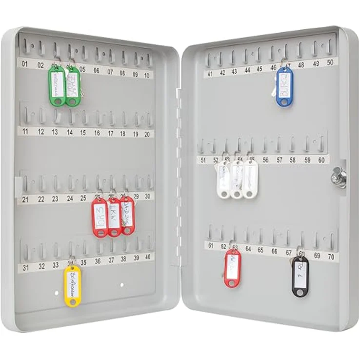 Wedo 10256537X Schlüsselschrank (für 70 Schlüssel, pulverbeschichtetes Stahlblech 28 x 6 x 37 cm, Sicherheitsschloß inklusive 2 Schlüssel) lichtgrau – Bild 6