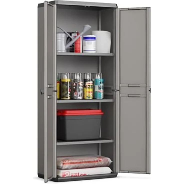 Keter Più Kunststoffschrank, hoch, anthrazit/schwarz, 68 x 39 x 166 cm – Bild 2