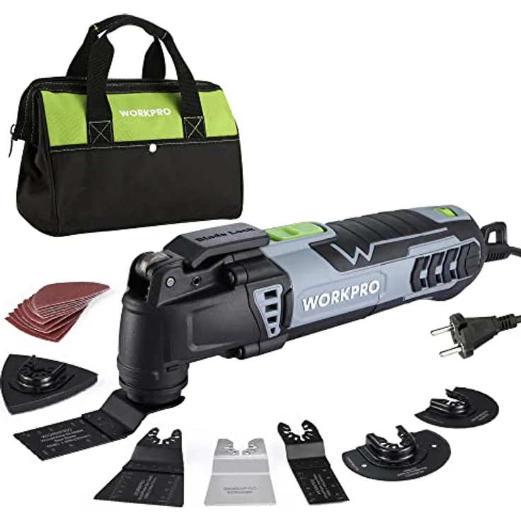 WORKPRO 300W Multifunktionswerkzeug, Oszillierende Säge mit 17 Zubehör und Aufbewahrungstasche, 7 Drehzahl 15000-23000 rpm, in Schwarz – Bild 1