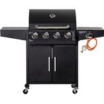 Outsunny Gasgrill BBQ mit 4 Brennern je 3 kw mobiler Grillwagen mit 4 Rädern Grillnetz Seitentischen Druckminderer Schläuche Schrank Multifunktion Stahl Schwarz 132,4 x 55 x 109 cm - Preisvergleich