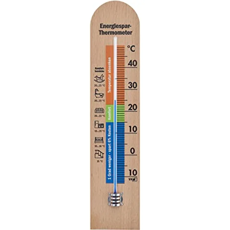 TFA Dostmann Energiespar-Thermometer, 12.1055.05, Innenthermometer, mit Energiespar Tipps, Komfortbereich, Temperaturüberwachung, Buche – Bild 2
