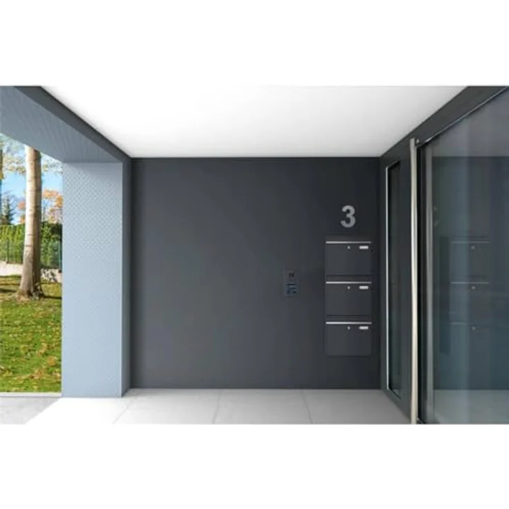 Metzler XXL dreifach Briefkasten aus massivem Stahl in Anthrazit RAL 7016 - mit austauschbarem Namensschild - Wandmontage - 780 x 687 x 116 mm - Horizontal Bk212 – Bild 4
