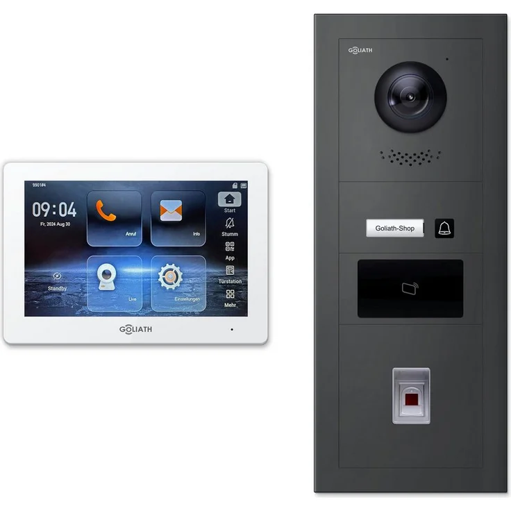 Goliath Intercom Video-Türsprechanlage Premium 2-Draht GL-HB140M, 7 Zoll LCD Touchscreen Monitor in Weiß-Anthrazit, Unterputzmontage