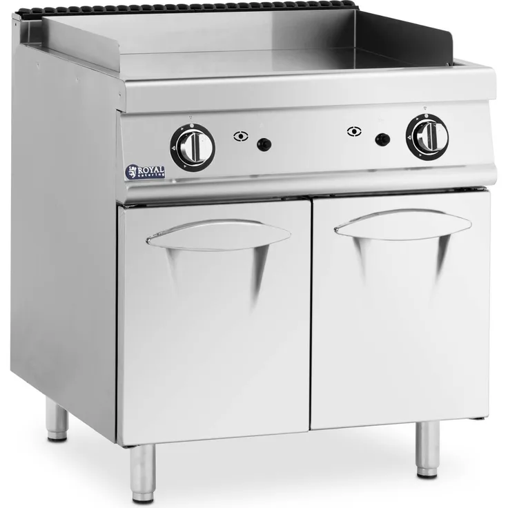 Royal Catering Gasgrill Gas-Grillplatte Unterschrank 12 kW glatt Propan/LPG/Erdgas bis 300 °C, Chromstahl, viel Stauraum, Flammensperre