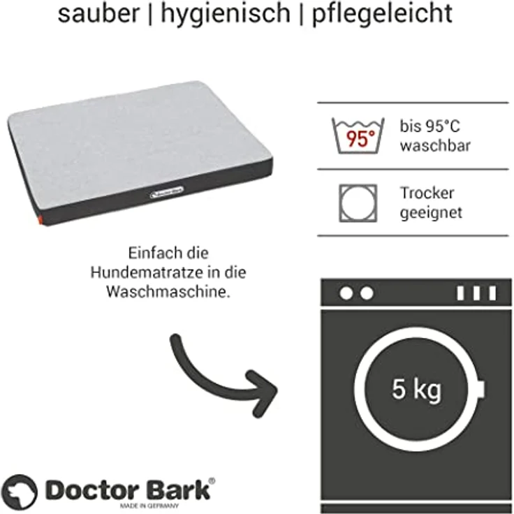 Doctor Bark | orthopädische Hundematratze mit kuscheliger Fleece-Liegefläche, waschbares Liegekissen für mittlere Hunde (M - 80x60 cm, hellgrau - grau) – Bild 5