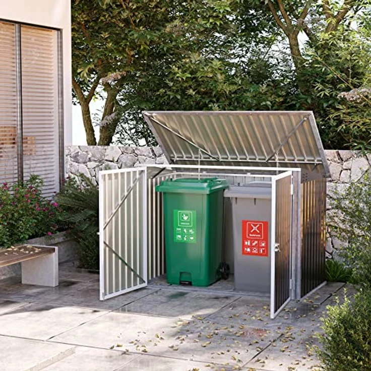Outsunny Mülltonnenbox Storer abschließbar Gerätebox für 2 Mülltonnen Stahl 178,5 x 104,5 x 128,5/113 cm Schwarz - Wetterfest mit Geruchsverminderung – Bild 2